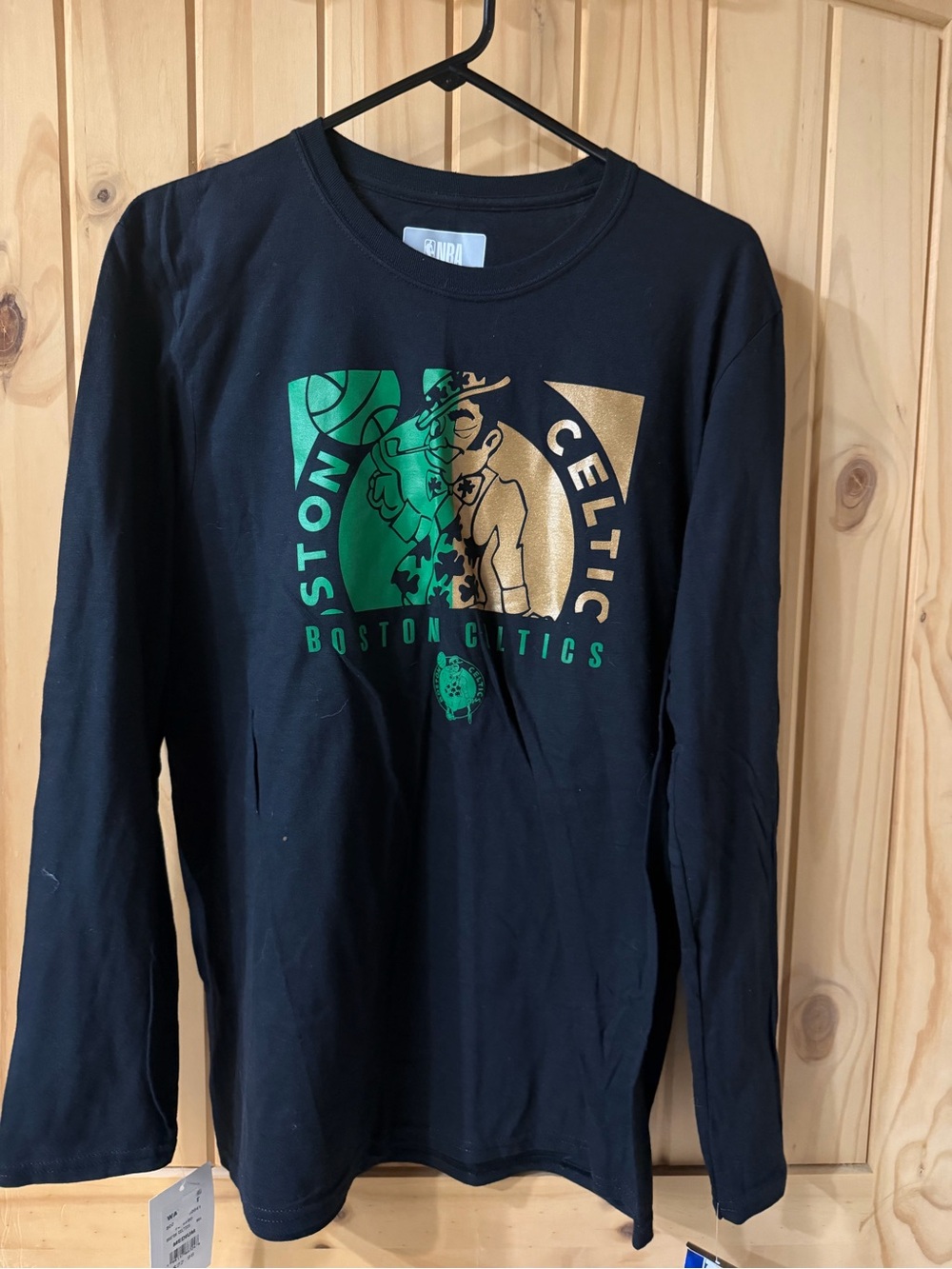 NBA Boston Celtics Black Long Sleeve Tee with Green and Gold Graphic